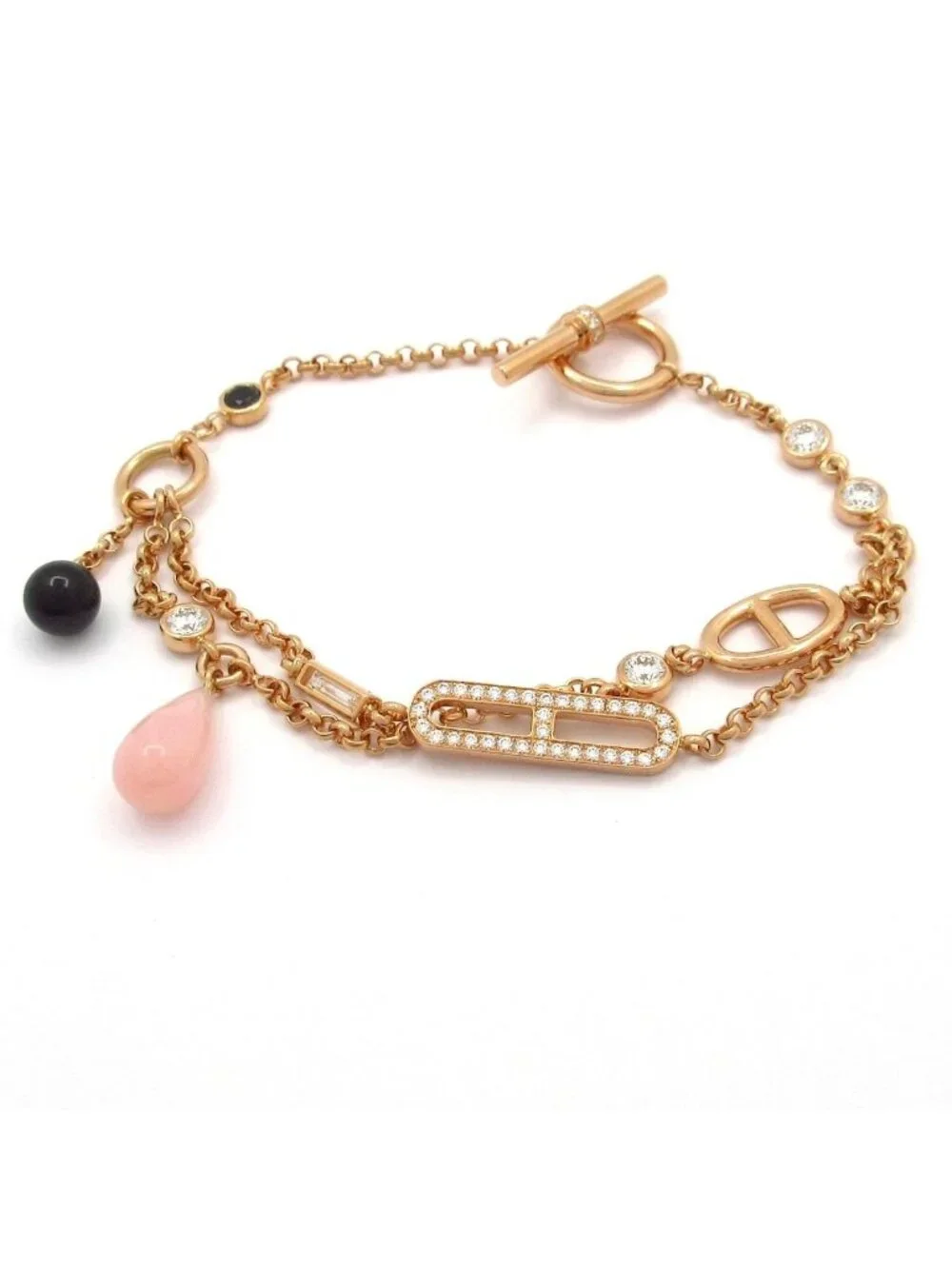 Hermes Bracelet Chaine D'ancre Chaos 18k Pink Gold Diamond Black Jade Spinel
